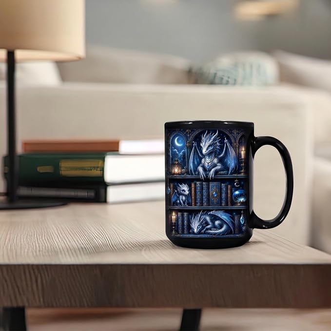 Hyturtle Dragon Bookshelf Coffee Mug 15 Oz, Book Lover Gift For Women - Image 6