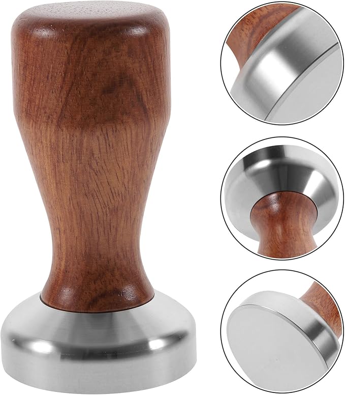 Stainless Steel Coffee Tamper with Wood Handle Flat Base Heavy-duty Espresso Powder Press Tool for Home Use Coffee Making