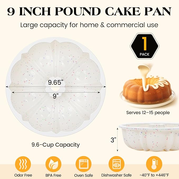 Vinino 9.5 Inch Fluted Tube Cake Pan with Metal Frame, 1 Pack | Classic Pound Cake Mold for Homemade Baking, Perfect for Bread, Jello, Gelatin & Flan, Nonstick Surface for Easy Release - Image 4