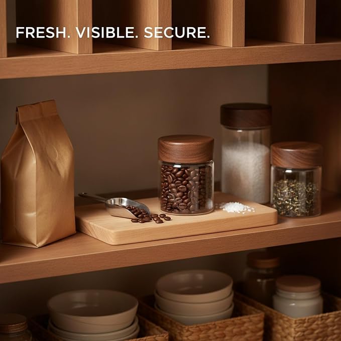 Glass Storage Jar with Acacia Wood Lid, Borosilicate Food Canister for Coffee Beans Tea Sugar Dry Pantry Staples (1 PC) - Image 2