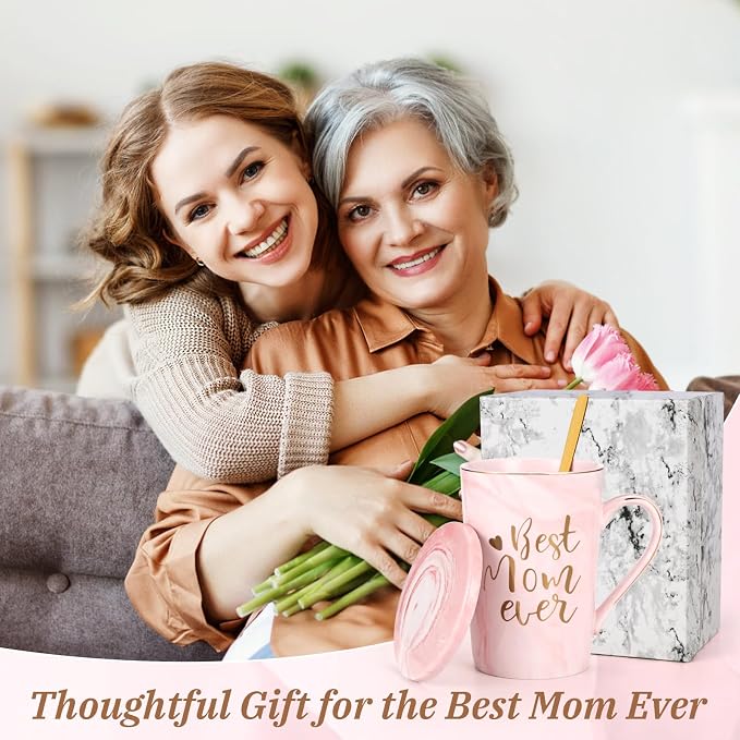 YHRJWN Birthday Gifts for Mom, Best Mom Ever Coffee Mug, Mom Mothers Day Gifts from Daughter Son, Moms Gift Idea for Birthday, Valentines Day, Present for Moms Mothers, 14 Oz Pink - Image 2