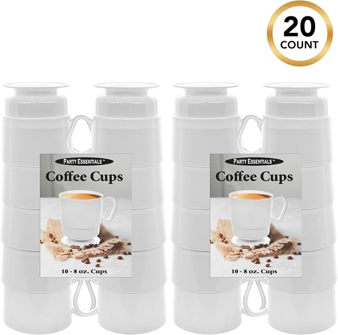 Party Essentials 8-Ounce Hard Plastic Coffee Cup/Tea Mug with Handle, 20-Count, Deluxe White (Pack of 2) - Image 3