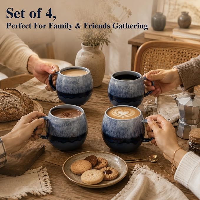Ceramic Coffee Mug, Coffee Mug Set of 4,16 oz Coffee Cups | Stoneware Latte Cups for Tea & Cappuccino, Unique Holiday Gifts with Compact Ergonomic Small Handle, Aesthetic Nordic Design - Image 4