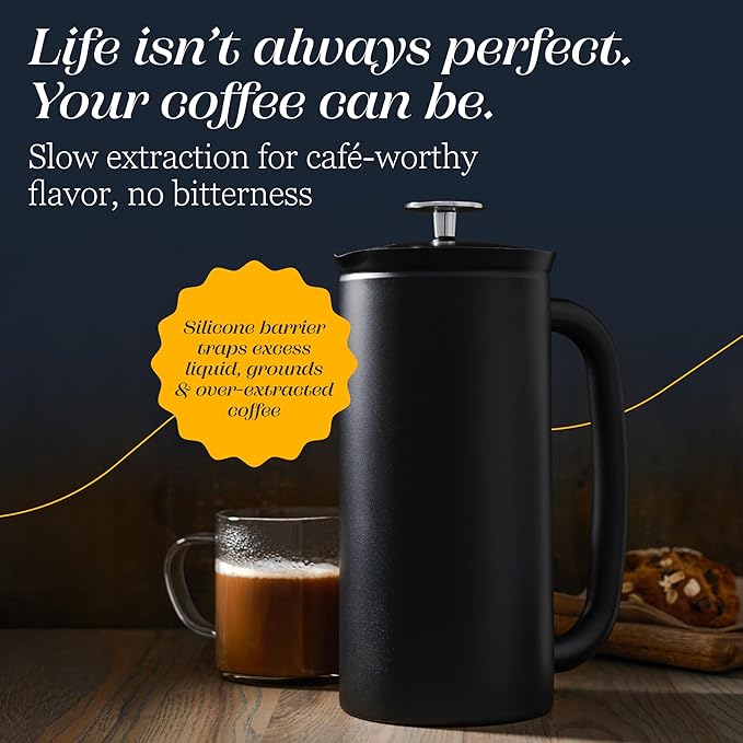 ESPRO P7 French Press Stainless Steel 304 – Patented Double Walled Micro-Filter Insulated French Press Coffee Maker, Grit-Free Brew - Heat Resistant BPA Free Coffee Maker - Matte Black(18oz)