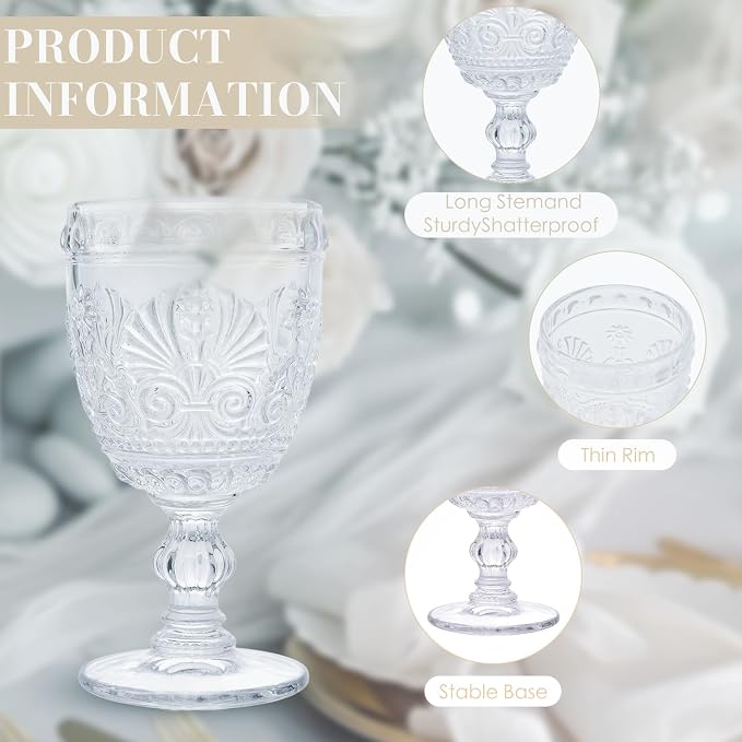 6 Pcs White Wine Glasses,Goblet Glasses,Vintage Glassware, Made of Sturdy and Durable Glass Can be Used for Weddings, Everyday Fun Parties and More! - Image 4