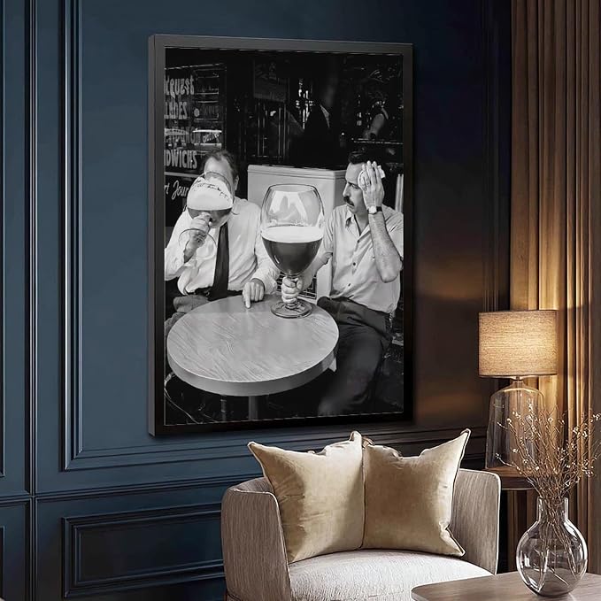UXCBIA Men Drinking Large Beers, Vintage Black And White, Man Cave Decor Poster Canvas Poster Wall Art Decor Print Picture Paintings for Living Room Bedroom Decoration Black Frame 16x24in(40x60cm) - Image 3