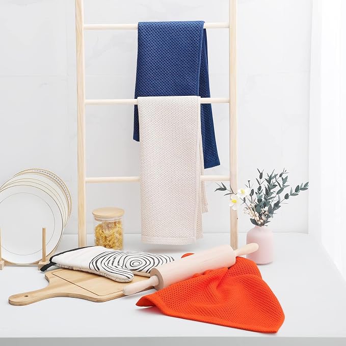 Homaxy 100% Cotton Waffle Weave Kitchen Dish Towels 12-Pack, Navy Blue | 13 x 28 Inches, Ultra Soft Absorbent Dish Towels, Quick Drying Cleaning Towels - Image 6