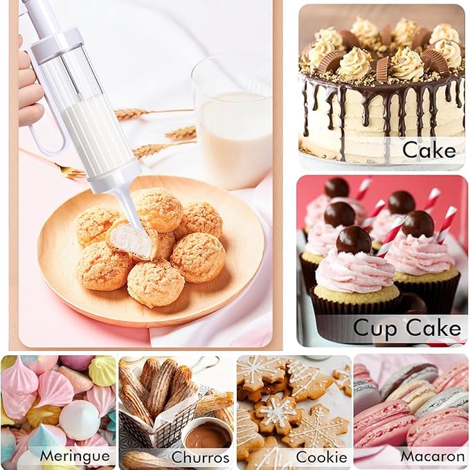 Cake Decorating Syringe Set, Cookie Press Maker Discuits Mold Icing Frosting Piping Cupcake Filling Injector with 6 Funnel Icing Nozzles, 12 Cookie Decorating Kit for Cake Cookies Decoration