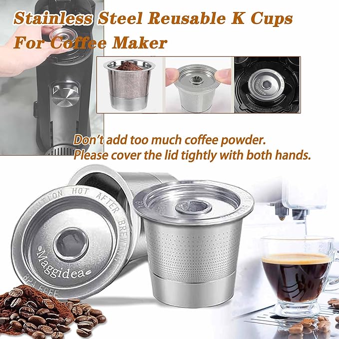 4-Piece Reusable Coffee Filter Capsules for K-eurig 1.0, Stainless Steel, BPA-Free, Cylindrical, Compatible with K-eurig Coffee Makers (4PCS)