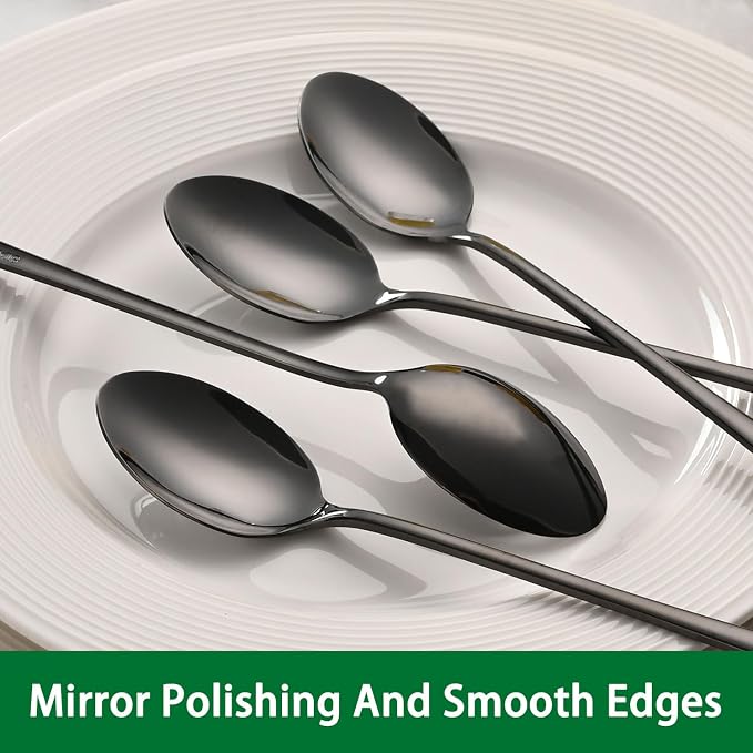 7.5 Inches Black Coffee Stirring Spoons Set,Set Of 8 Stanless Steel Iced Teaspoons,Long Handle Mixing Spoons For Cocktail And Sundae,Long Ice Cream Spoons - Image 3