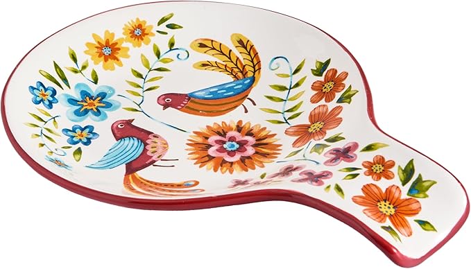 Bico Red Spring Bird Spoon Rest for Stove Top, Ceramic Spoon Holder for Kitchen Counter, Easy to Clean Coffee Spoon Rest Dishwasher Safe, Kitchen Cooking Utensil Rest for Ladles Spatula by Bico