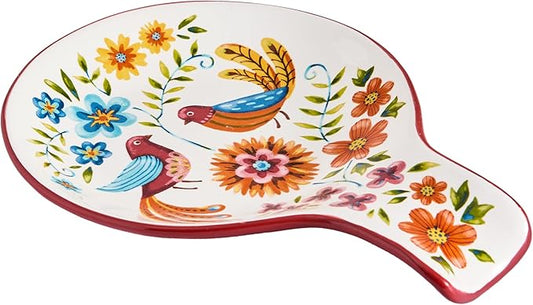 Bico Red Spring Bird Spoon Rest for Stove Top, Ceramic Spoon Holder for Kitchen Counter, Easy to Clean Coffee Spoon Rest Dishwasher Safe, Kitchen Cooking Utensil Rest for Ladles Spatula by Bico