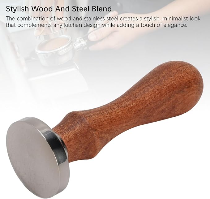30mm Coffee Tamper, Stainless Steel Coffee Ground Press with Ergonomic Wooden Handle, Professional Espresso Tamper for Cafe and Home Use