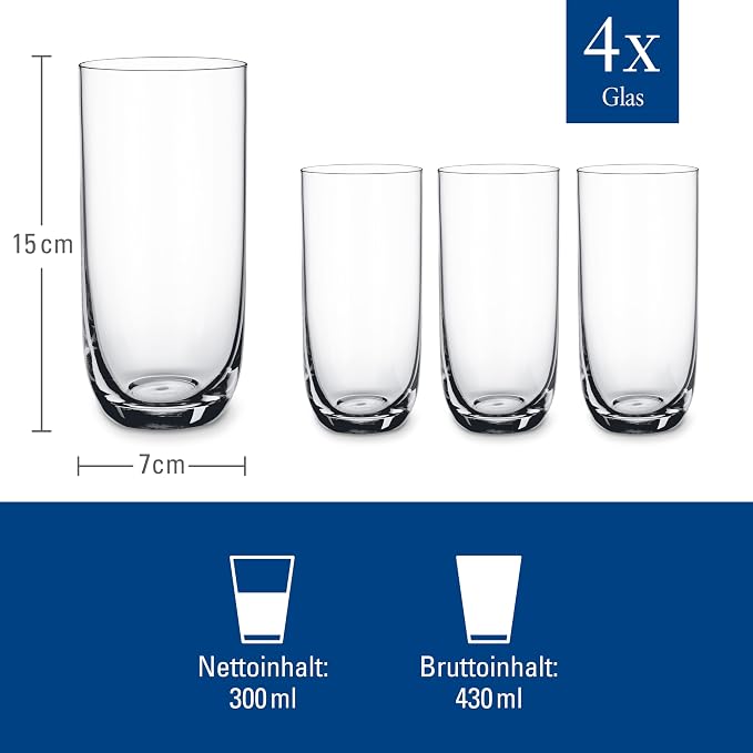Villeroy & Boch La Divina Longdrink Glass, Set of 4, Tall Glass for Water/Cocktails, 13.5 oz, Crystal | Crystal glass long drink glasses, dishwasher safe, perfect for a gin and tonic or an easy cocktail evening - Image 3