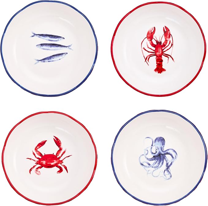 Bico Ocean Wonders Scalloped Pasta Bowls, 36oz Salad Bowl Set of 4, Large Ceramic Serving Dinner Bowls for Soup and Cereal, Microwave and Dishwasher Safe, Gift for Housewarming and Holiday - Image 3