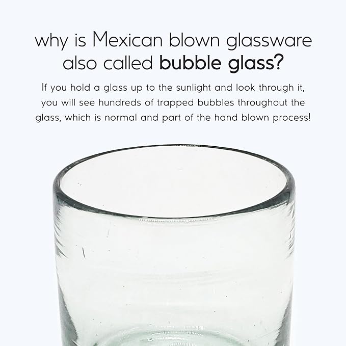Clear Blown 8 oz DOF Rocks Glasses (set of 6) - Hand Blown Mexican Glassware Recycled Glass Drinking Glasses for Water, Juice, Margarita, Cocktails & Whiskey, Toxin Free - Image 3
