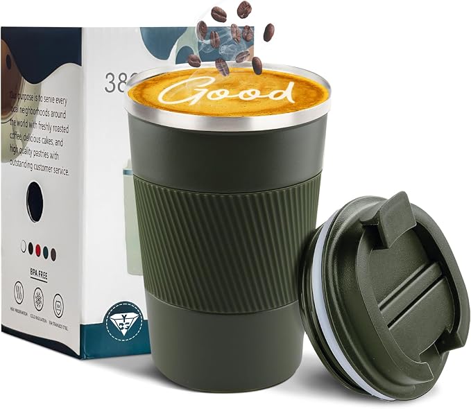 Insulated Travel Coffee Mug, Stainless Steel Coffee Cup with Leakproof Lid | Double-wall insulation keeps drinks hot or cold for hours, with a leakproof lid and portable stainless steel design by YINBAOGE