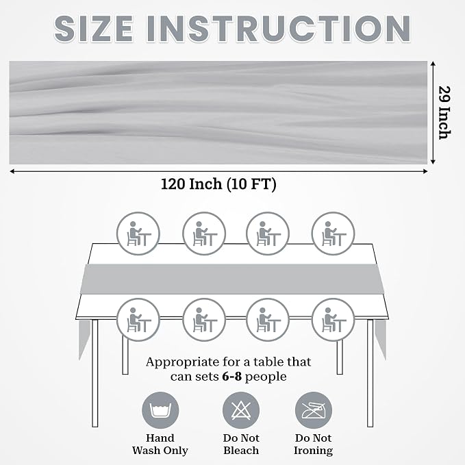 Pack of 5 | Grey | 10ft Chiffon Table Runner 29x120 Inches Long Romantic Rustic Sheer Gauze Runner for Wedding Bridal Shower Birthday Banquets Engagement Spring Easter Boho Decorations - Image 3