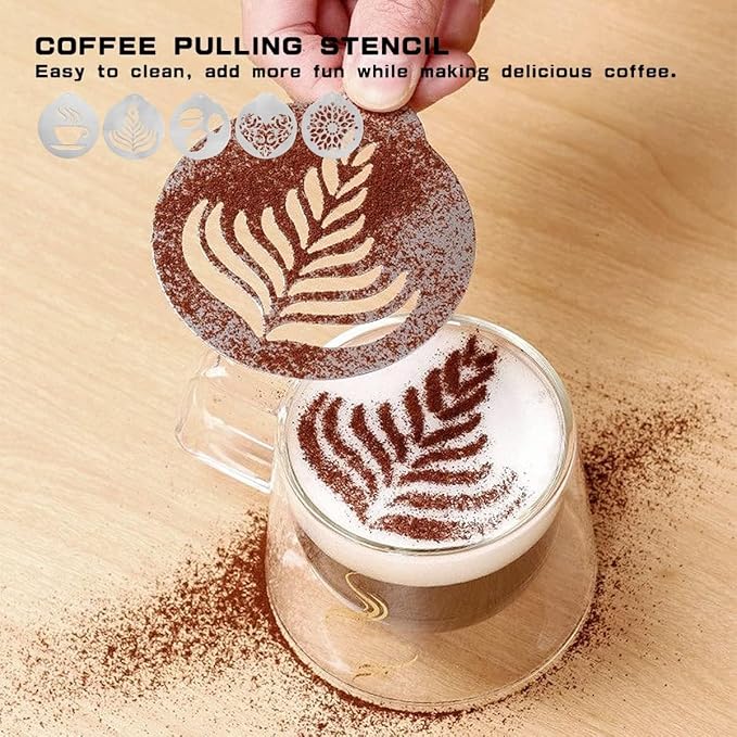 Stainless Steel Coffee Stencil Set, 5 Pieces, Latte Art Templates for Cappuccino, Cake and Cupcake Decorating
