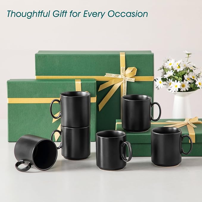 vancasso Porcelain Coffee Mugs Set of 6, 12 Oz Black Coffee Cups for Latte, Cappuccino, Tea & Hot Cocoa, Sleek Modern Café Style for Home, Office & Coffee Bar, Microwave & Dishwasher Safe - Image 8