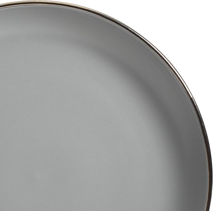 Gibson Home Rockaway 16-Piece Round Stoneware Dinnerware Set, Service for 4 – Grey with Gold Rim Plates and Bowls, Microwave & Dishwasher Safe - Image 4