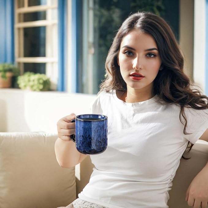 vancasso STARRY Coffee Mugs Set, 16 oz Ceramic Coffee Cups for Americano Hot Tea Iced Coffee Cold Brew Cocoa Milk Stoneware Mugs Set of 6, Dishwasher & Microwave Safe, Blue - Image 5