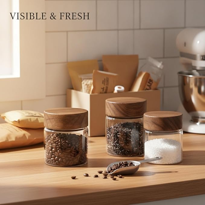Clear Glass Storage Jar with Acacia Wood Lid - Kitchen Canister for Pantry Organization, Countertop Display, and Dry Food Storage - Image 3