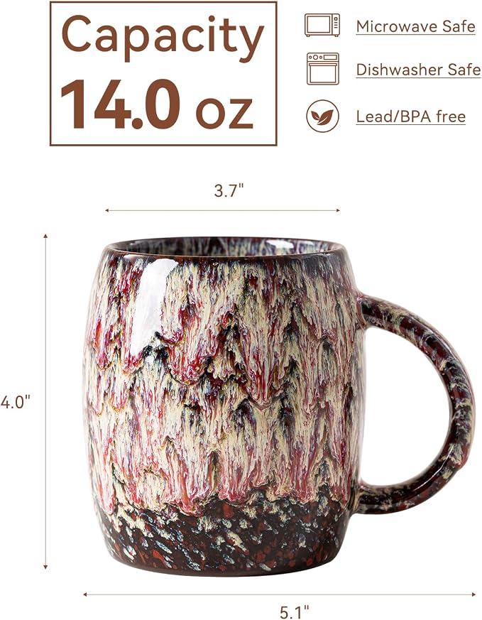 Unique Reactive Glaze Ceramic Coffee Mug - 14 oz Large Coffee Cup with Ergonomic Handle, Lava Red Porcelain Mug for Women & Men, Microwave & Dishwasher Safe, Perfect Birthday & Housewarming Gift - Image 9