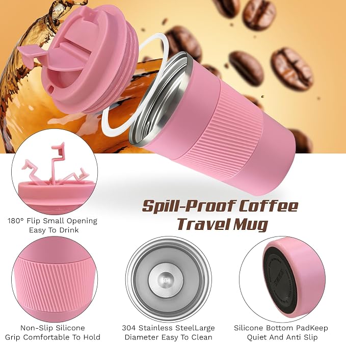 Vacuum Insulated Stainless Steel Travel Coffee Mug,Leak Proof Cup with Lid | 304 stainless steel mug with vacuum insulation, leak proof lid, silicone grip and car cup holder friendly design - Image 3