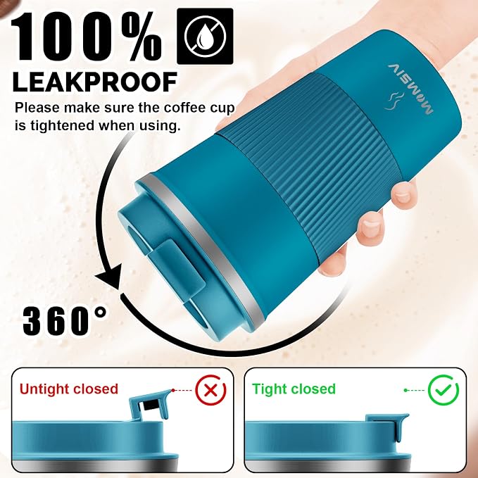 MOMSIV 12oz Travel Coffee Mug, Insulated Coffee Cup with Leak-proof Lid | 6-Hour Heat Retention, 360°Leak proof, Vacuum Stainless Steel Double Walled, BPA-free, Reusable And To Go Coffee Mug - Image 4