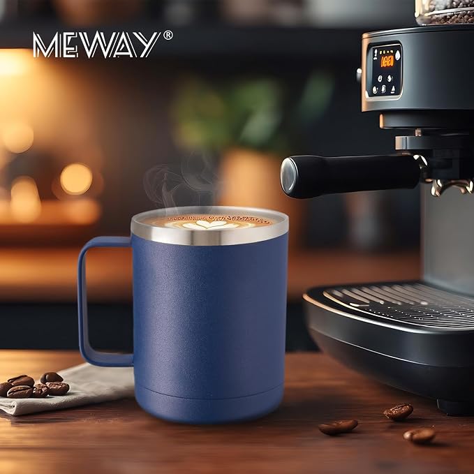 MEWAY 12oz Coffee Mug With Handle 2 Pack Bulk,Stainless Steel Insulated Travel Tumblers With Sliding Lid,Double Wall Vacuum Camping Cup for Hot & Cold Drinks Tea (Multicolor,Set of 2) - Image 6