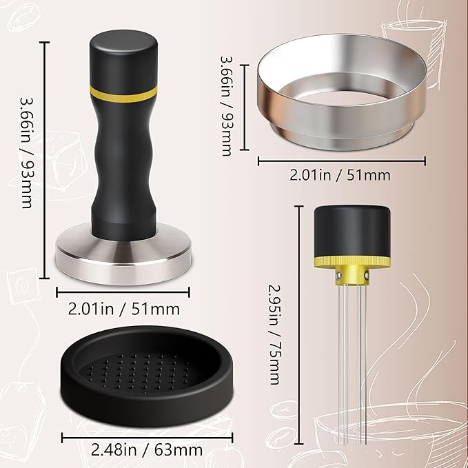 Espresso Accessories Kit, 2-in-1 Espresso Tamper and WDT Tool, 51mm Coffee Tamper with 304 Stainless Steel Needles, Espresso Accessories Gift for Home Baristas