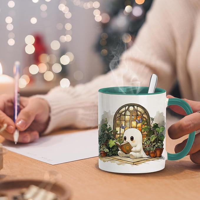 Hyturtle Cute Ghost Reading Mug Gifts for Readers on Birthday, Halloween | Book Lover Mug, Plant Lover Gifts For Women, Premium 11oz ceramic mug, Vivid durable double-sided print, Comfort grip handle - Image 5