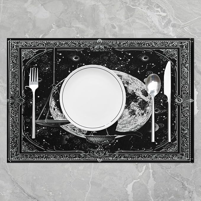 Feelyou Boho Cat Table Place Mats, Set Boho Exotic Placemats Set of 4 Sun Moon Placemat for Kitchen Dining Table Decor Indoor Outdoor for Women Men Astrology Space Cosmic Celestial 18"x12" - Image 2