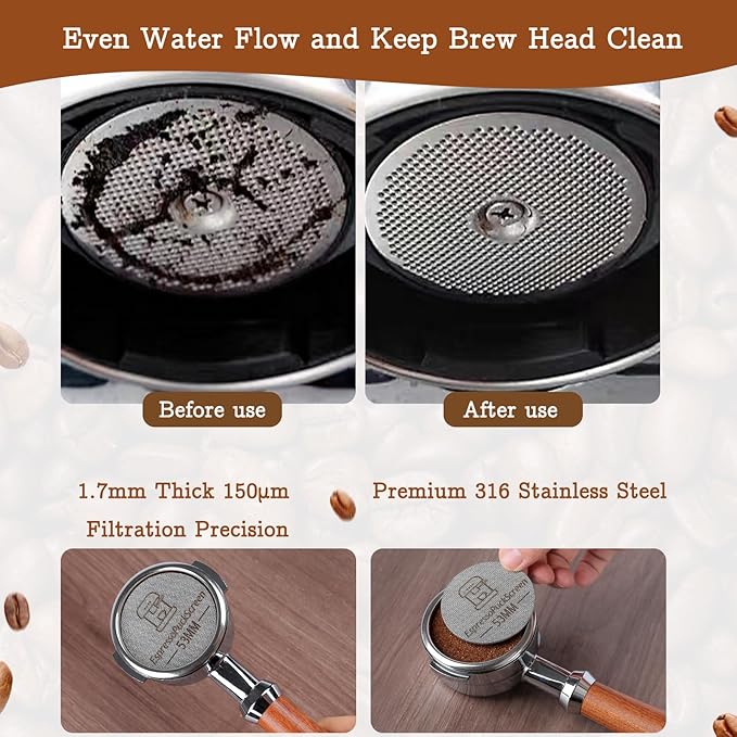 53mm Espresso Tamper Kit - Spring-loaded Coffee Tamper, Adjustable Depth Espresso Distributor Leveler, Magnetic Dosing Funnel Aluminum Metal, Reusable Puck Screen, Fit for 53mm Portafilters