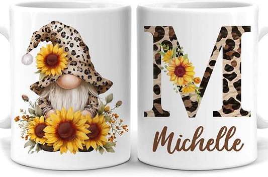 Hyturtle Personalized Gnome Coffee Mug Gift For Women on Birthday Christmas | Gnome Themed Gifts, Custom Name 11oz White Ceramic Coffee Tea Mug, Comfort grip handle, hot or cold coffee, tea, daily drinks by Hyturtle