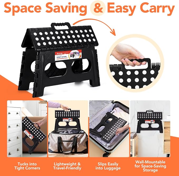 ACSTEP 9 Inch Folding Step Stool, 15 Inch Extra-Wide, 300 lbs, 2 Pack | Non-Slip Heavy Duty Foldable Step Stool for Kids and Adults, Extra-Wide for Comfort and Stability, for Bathroom and Kitchen - Image 6