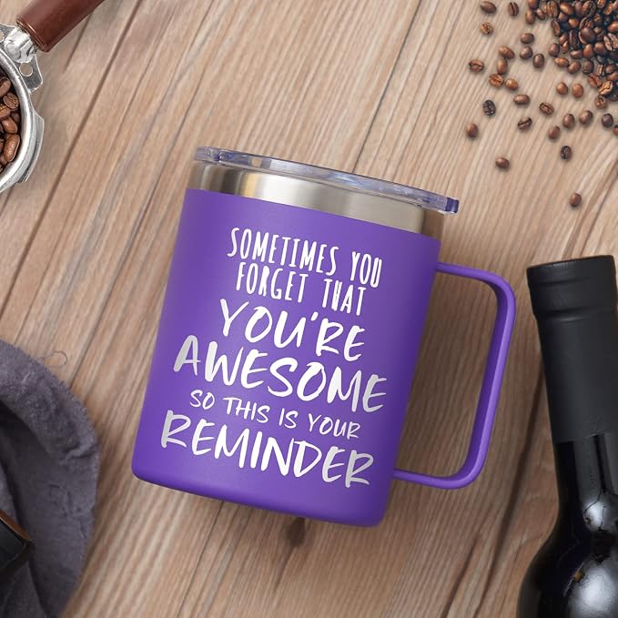 NOWWISH Inspirational 14oz Purple Mug with Handle, Sometimes You Forget You're Awesome Stocking Stuffer for Women, Unique Christmas Birthday Gifts for Her, Mom, Daughter, Wife​ - Image 7