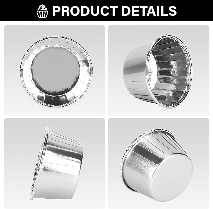 EUSOAR Aluminum Foil Silver Cupcake Liners, 50Pcs Disposable Muffin Liners, Baking Cups, Aluminum Cupcake Tip Pan Ramekin Holders, Little Pudding Cups - Image 3