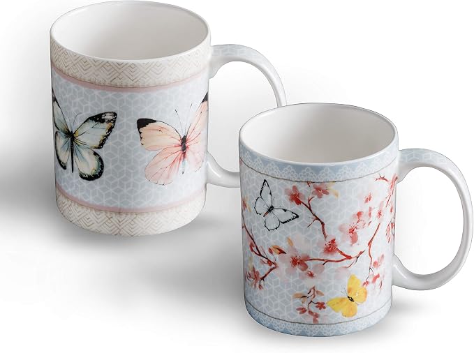 Maison d' Hermine Coffee Mug with Handles Tea Cups (12 Ounce, Pack of 2) | Fine Bone China Coffee Mugs for Hot Beverages Cappuccino Latte Home Restaurant Hotel Spring Summer -Blossoms in Spring by MaisondHermine