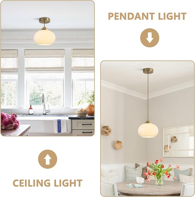 KCO Lighting 1-Light Globe Pendant Light Mid Century Modern Pendant Lighting White Glass Hanging Light Fixture Brushed Brass Chandelier Adjustable Light for Dining Room Living Room Bedroom Kitchen - Image 3