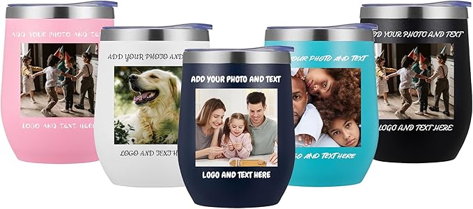 Personalized Wine Tumbler, 12oz Custom Stainless Steel Coffee Mug, Customizable with Picture and Names Engraving,Insulated Tumblers with Lids,Suitable for Woman,Men,Families and Travel