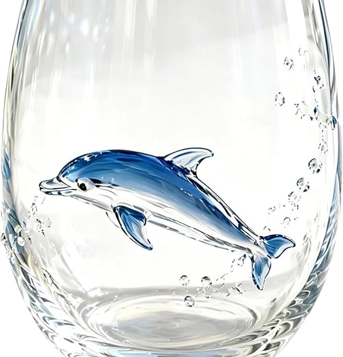 Ocean Themed Dolphin Hand-Blown Coastal Glassware | Ocean Themed Octopus Glassware Hand Blown Coastal Stemless Wine Glasses - Unique Coastal Decor Gift for Ocean Lovers - Image 6