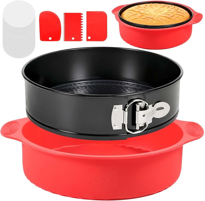MASSUGAR 9 Inch Springform Pan, Nonstick Cheesecake Pan with Silicone Protector, 50 Pcs Parchment Paper Liners & 3 Cake Scrapers, No Leaks in Water Bath, Leakproof Round Cake Pan with Removable Bottom by MASSUGAR