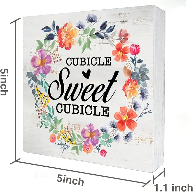 Cubicle Sweet Cubicle Wood Box Sign Decor Rustic Funny Office Space Wooden Box Sign Block Plaque for Wall Tabletop Desk Home Office Decoration 5" x 5", Coworker Gift - Image 2