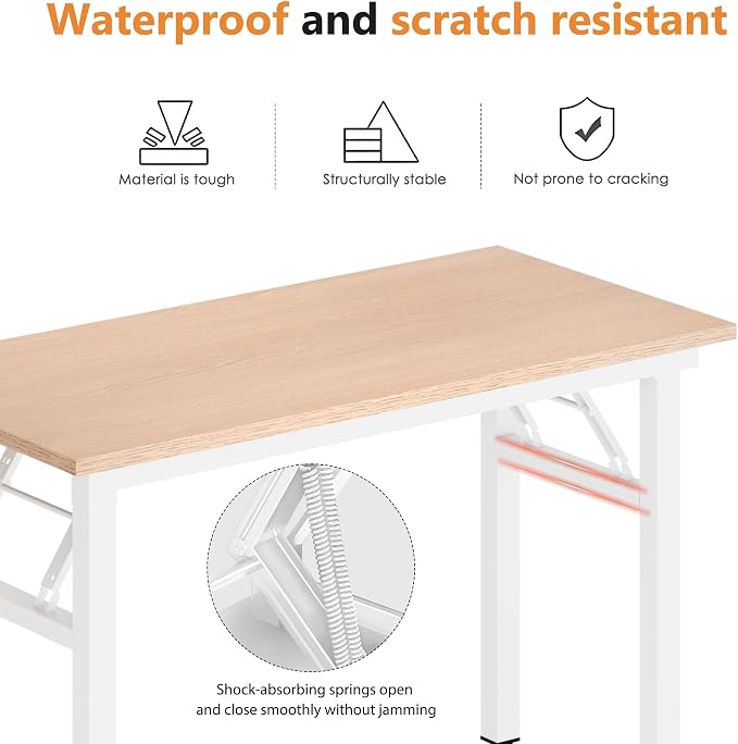 DlandHome 39.4 Inch Small Folding Computer Desk for Home Office, Pink Oak | Foldable Writing Table for Small Spaces Bedroom, No Assembly Required, Wood Top Metal Frame, Collapsible Compact Easy Storage - Image 5