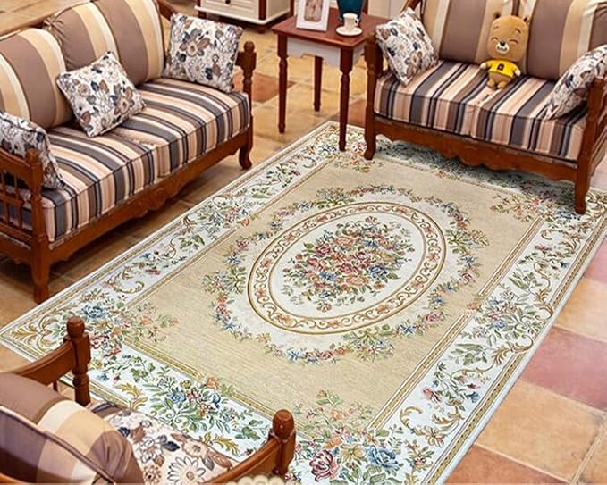 Luxury Soft Rustic Floral Area Rugs Washable Elegant Shabby Rose Rug Non Slip Accent Floor Rugs Carpet for Bedroom, 55'' x 35'', Beige Garden - Image 6