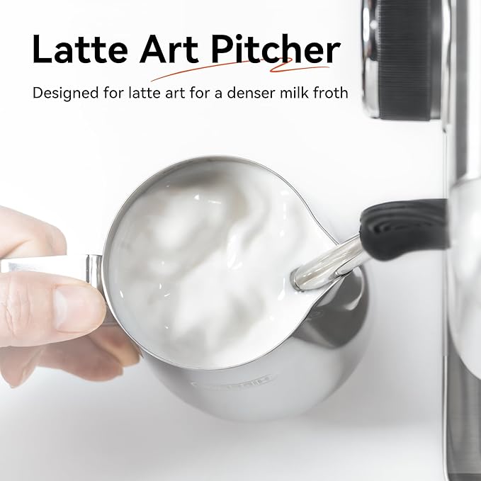 HiBREW Latte Art Pitche 15oz, Stainless Steel Milk Frothing Pitcher Steamed Espresso Cup Barista Pitcher (15oz/450ml)