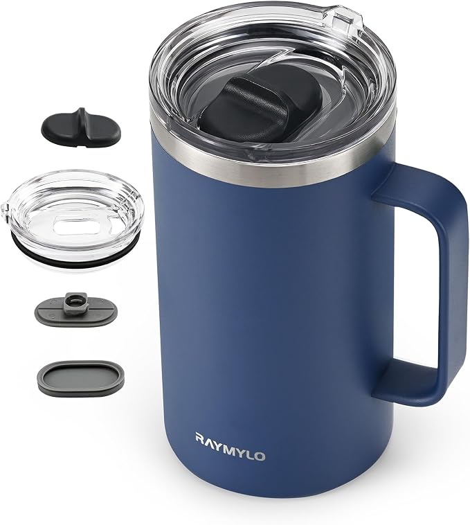RAYMYLO Insulated Coffee Mug 24 oz, Spill-Proof & Detachable Slider Lid | Double Wall Stainless Steel with Thorough Clean Lid & Handle, Cold for 9 Hrs, Suitable for Camp Home Office by RAYMYLO