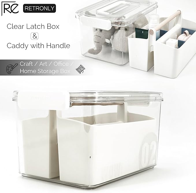 Art Craft Caddy with Lid - Art Supply Storage Organizer, Teacher Tool Box, Clear Craft Box for Kids(11'', Blue, 2in1 Set)
